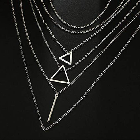 Bohemia Layered Choker Necklace Silver Triangle Necklace Bar Necklace Geometric Necklace Bohemian Jewelry for Women and Girls...