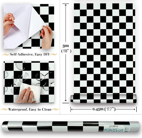 1339 Black White Mosaic Trellis Peel and Stick Wallpaper 17.7" x 9.8ft Square Lattice Self-Adhesive Checkered Contact Paper Shelf Liner Kitchen Ba...