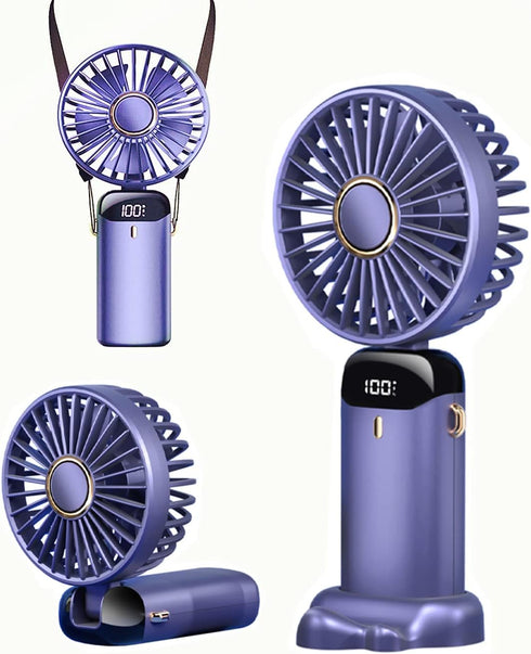 Handheld Portable Fan,Mini Personal Foldable Hand Fan,4000mAh Battery Operated,USB Rechargeable,5 Adjustable Speeds Desk Table Fan with Base,Lanya...