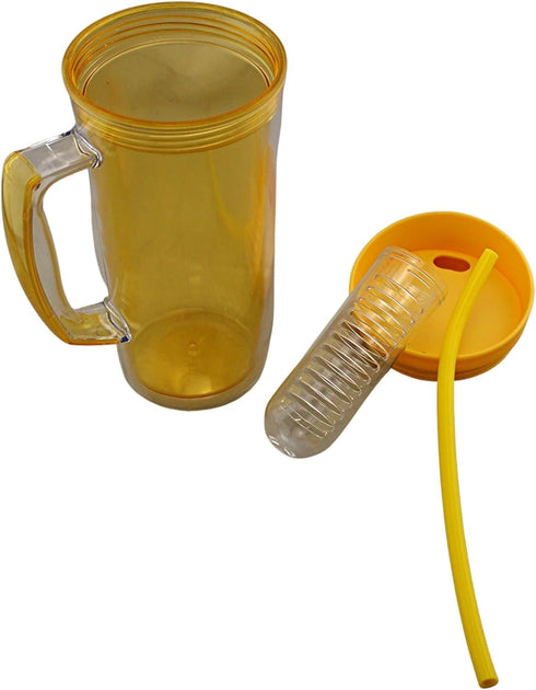Dependable Industries' 37oz BPA-Free Plastic Double Wall Tumbler with Silicone Straw and Fruit Infuser: Vibrant Yellow Hydration Solution for Heal...