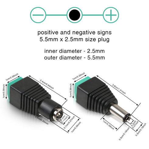 DC Power Connector 10 Pairs 5.5mm x 2.5mm DC 12V 5A, 10 PCS Male and 10 PCS Female Power Jack Plug for CCTV Camera Security Monitoring and LED Str...