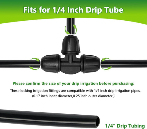 1/4" Drip Irrigation Fittings, 26 Pcs Lock Barbed Tee Connectors for 1/4 Inch Drip Irrigation Tubing Drip Line 3 Way T Parts with Lock Nut for Gar...