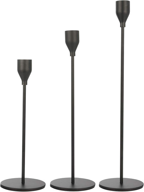 Set of 3 Black Candlestick Holders - Decorative Taper Candle Holders for Home Decor, Wedding, Dining, Party, Anniversary...