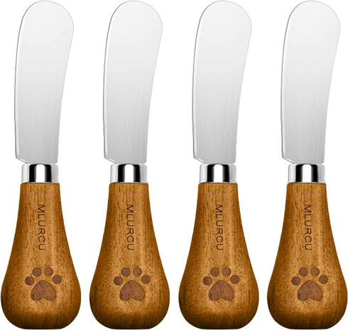 Stainless Steel Vertical Knife Set, 4 PCS Acacia Wood Handle Charcuterie Accessories for Butter, Cheese, Fruit, Jam, Ideal Kitchen Baking and Part...
