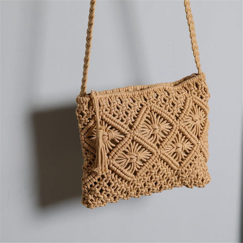 Boho Straw Shoulder Bag Handwoven Wicker Beach Purse for Women Crossbody Handbag...