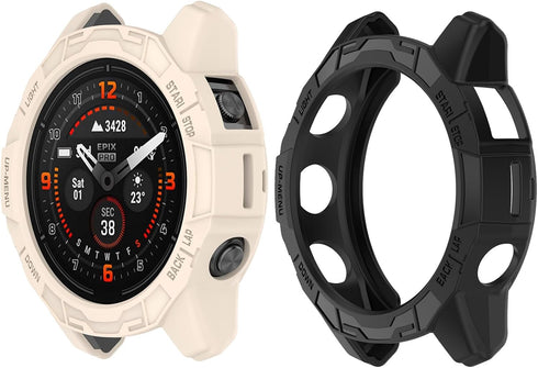 2Pack Soft TPU Case Cover (Black+Beige) Compatible with Garmin EPIX PRO 51MM / Fenix 7X PRO/Fenix 7X Smartwatch Protective Case Shell Accessories...