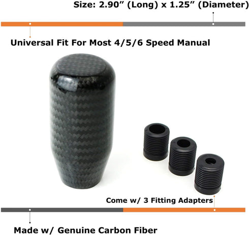 iJDMTOY Glossy Black Real Carbon Fiber Shift Knob Compatible with Most Car 6-Speed, 5-Speed, 4-Speed Manual or Automatic, etc...