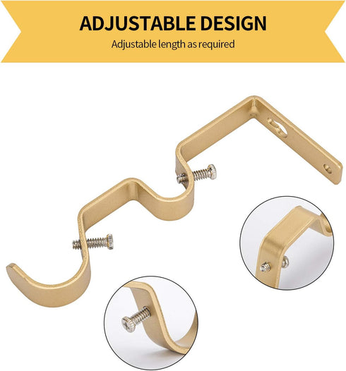 Ycolnaefllr Set of 3 Golden Double Rod Holders Double Curtain Rod Brackets Heavy Duty Double Curtain Rod Hanging Brackets for 1 and 0.7 -Inch Rod...