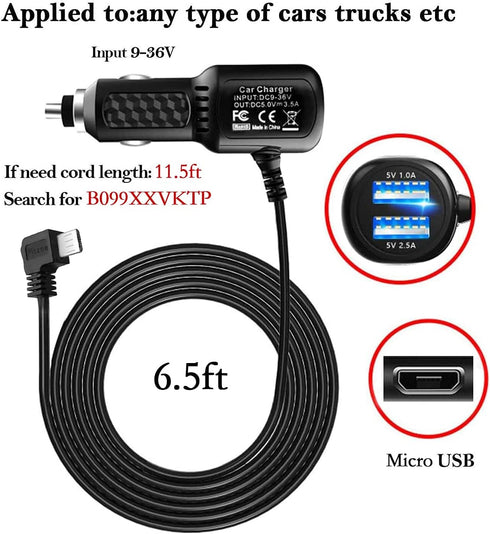 Dash Cam Charger 2024 Upgraded Micro USB Car Charger with Dual USB Port Compatible with APEMAN, Rexing, Byakov, AKASO, Crosstour, Trekpow, Pruveeo...