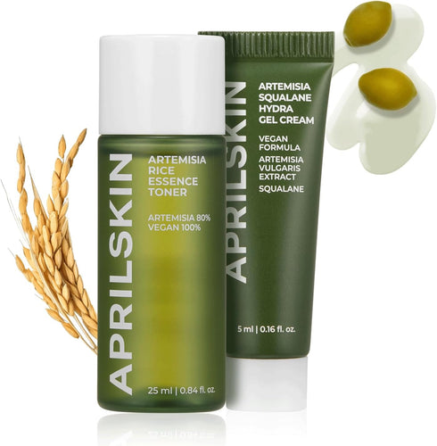 APRILSKIN Artemisia Rice Toner & Squalane Hydra Gel Cream Mini Kit | 100% Korean Mugwort | Travel Kit | Vegan, Cruelty Free, Low pH, | No sulfates...