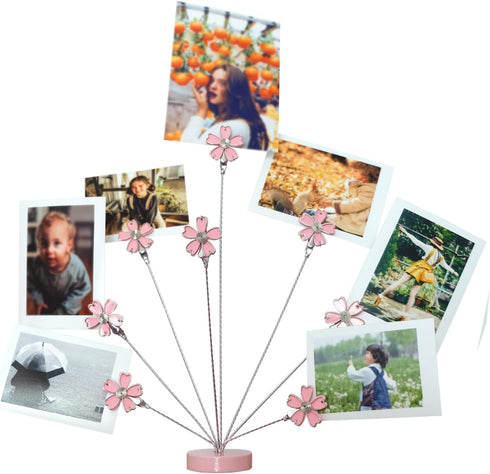 8-Branch Family Tree Picture Frame Holder, Card Photo Clips Holder Desk Stand for Memo Paper Note Photo Christmas Wedding Card Display (Cherry Blo...