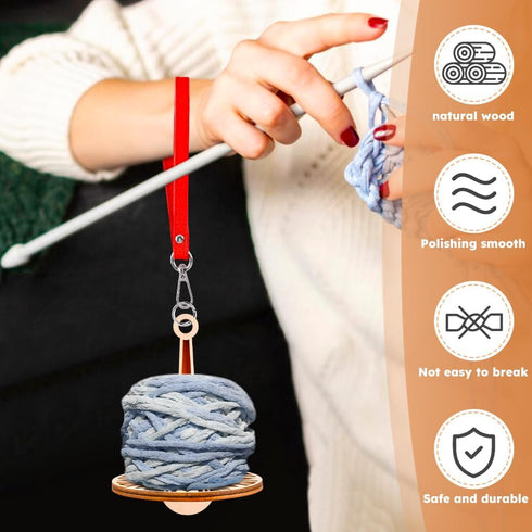 Portable Wrist Yarn Holder, Yarn Ball Holder, Yarn Minder, Yarn Storage, Wood Yarn Holder with 2 Finger Crochets, for Knitting Crocheting Presents...