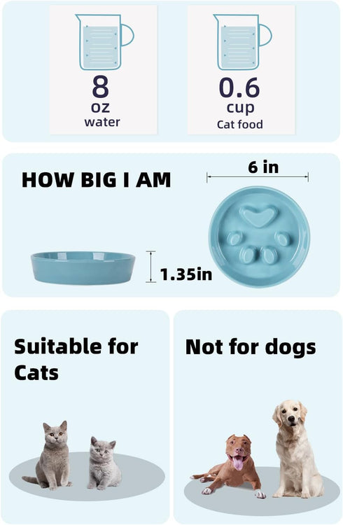 Slow Feeder Cat Bowls, Ceramic Fun Slow Eater Bowl for Cats (Turquoise)...