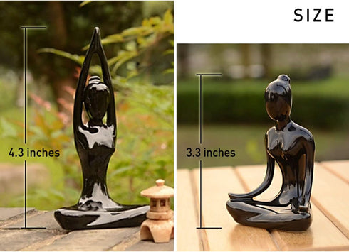 OwMell Lot of 4 Meditation Yoga Pose Statue Figurine Ceramic Yoga Figure Set Decor - Black...