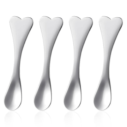 Metal Makeup Spatula 4 Pieces Facial Massage Scoop Mini Beauty Spoons Heart-shaped Skincare Applicator Brush Reusable Cosmetic Tools for Face Mask...