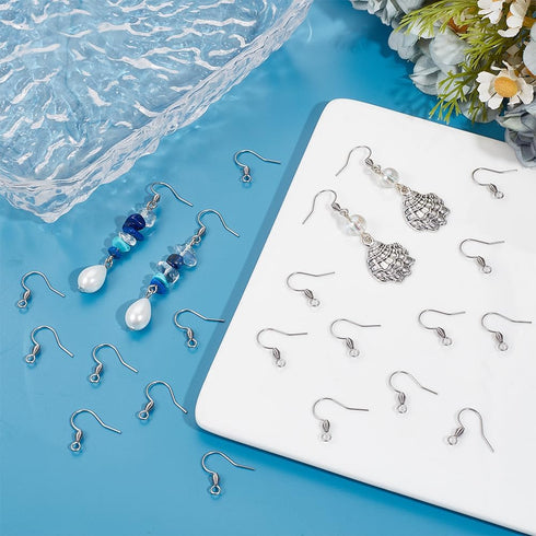 SUNNYCLUE 1 Box 300Pcs Stainless Steel Earring Hooks Bulk French Hook Earring Wires Fishhook Earring Hooks with Coil Fish Earwire Findings for Jew...