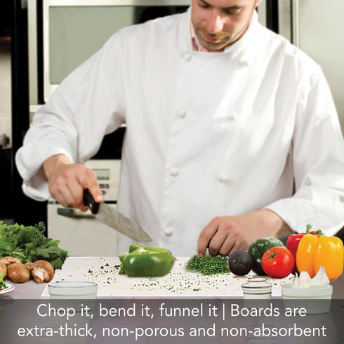 Cut N' Funnel Food Service Grade Heavy Gauge Flexible Cutting Board Mats 4 Pack 9” x 12” Made in the USA BPA Free Plastic Dishwasher Safe...