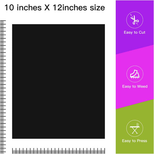 JANDJPACKAGING Black Heat Transfer Vinyl for T- Shirts- 10 Sheets,10"x12" Black HTV Iron On Vinyl for Cricut and Silhouette Cameo Including Teflon...