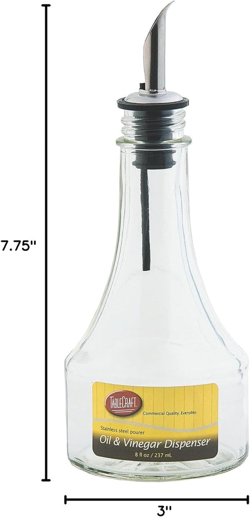 Tablecraft H608416 Oil and Vinegar Bottle with Stainless Steel Pourer (12 Pack), 8 oz, Clear...