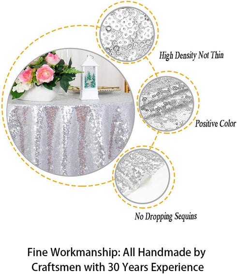 ShinyBeauty Sequin Tablecloth 36x36-Inch-Silver Square Glitter Table Cover Silver Table Cloths for Parties-190626J...