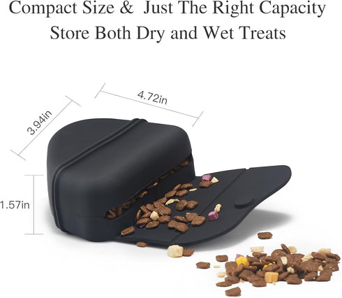 Dog Treat Pouch For Pet Training Puppy With Clip & Flip Cover Silicone Dog Treat Bag Strong Magnet Closure For Dog Trainer Walking -Black...