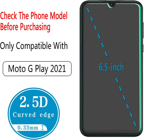 HPTech (2 Pack) Screen Protector Compatible for Motorola Moto G Play (2021) Tempered Glass, Anti Scratch, Case Friendly, 9H Hardness...