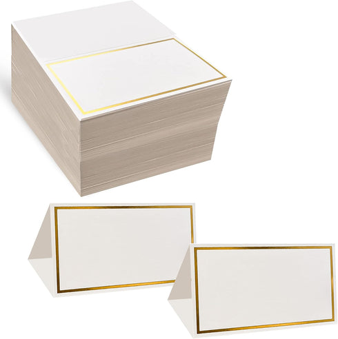 Place Cards Pack of 100 Premium Tent Name Place Cards for Table Setting with Gold Foil Border 2x3.5 inches - Perfect for Weddings, Banquets Dinner...