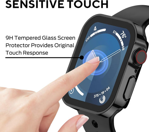 3 Pack Waterproof Case for Apple Watch Series 9 8 7 45mm, Straight Edge Hard PC Cover with Tempered Glass Screen Protector, Protective Bumper for ...