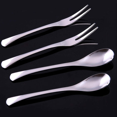 VANRA 5in 4-Piece Flatware Set - Silver Stainless Steel - 2 Forks and 2 Spoons - Salad, Teaspoon, Cocktail, Coffee, Serving, Appetizer...