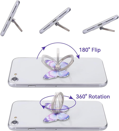 3PCS Phone Ring Holder, Butterfly Painted Pattern Metal Stand 360° Rotation Phone Finger Ring Stand, Cell Phone Finger Kickstand Grip Compatible w...