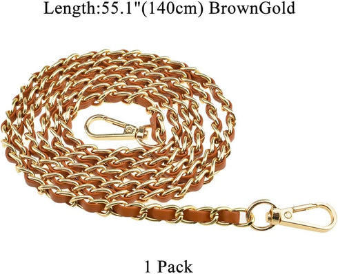 HAHIYO Mini Purse Chain Strap Slim Wide 8mm for LV Length 55.1 inches Extra Thick 4.5mm Brown Leather Gold Hardware for Shoulder Cross Body Sling ...