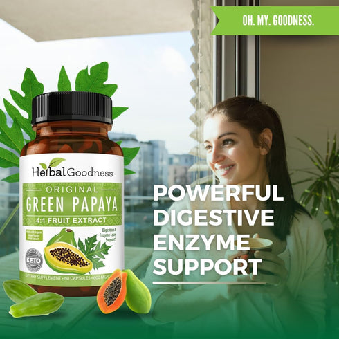 Green Papaya Fruit Extract Capsules - Organic Papaya Enzymes with Prebiotics and Probiotics for Digestive Health - Super Digestive Enzymes, Immune...