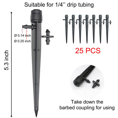 25 Pcs Drip Irrigation Emitters, Adjustable Flow 0-20 GPH Irrigation Drippers with Stake, Full Circle Flow Sprinkler Head, Micro Sprinkler for Gar...