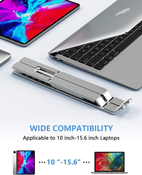 Laptop Stand, Adjustable Aluminum Foldable Portable Holder, Upgrade Whole Anti-Slip Silicone Pad, Laptop Riser for Desk Compatible with MacBook Ai...