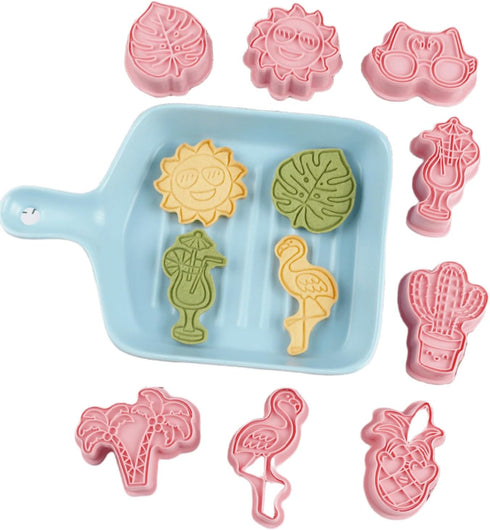 Cactus Cookie Cutter with Plunger Stamps,8 Piece Tropical Beach Themed Biscuit Cutter,3D Pineapple, Flamingo, Monstera Leaf and Palm Tree-Cracker ...