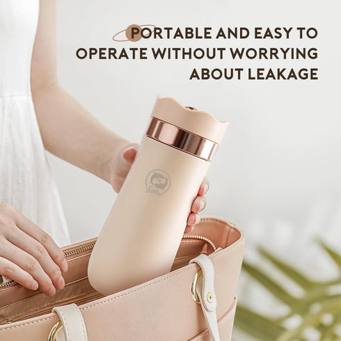 BENFUCHEN Travel Coffee Press, Vacuum Insulated Portable French Press, Stainless Steel Portable Coffee Maker/Tea Press, 12oz, Beige...
