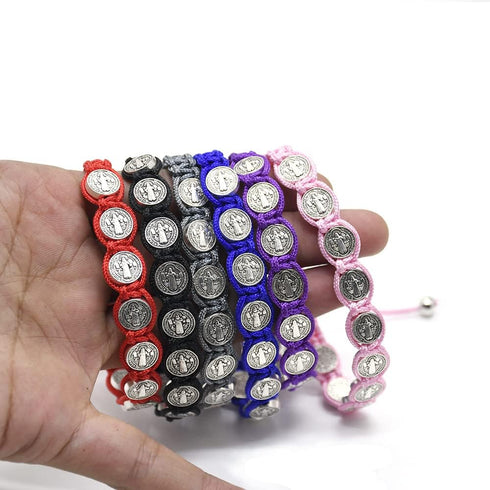 Fuqimanman2020 6pcs Saint Benedict Medal on Adjustable Cord Wrist Bracelet Set Cross Mary Virgin Saint Jude for Women Men Evil Protection Prayer R...
