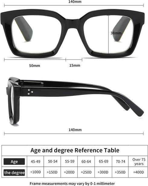 3 Pack Oversize Square Design Reading Glasses for Women, Blue Light Blocking Reader (Black&Leopard&Transparent, 2.75)...