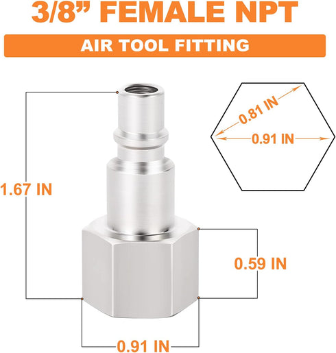 GASHER 10PCS 3/8-Inch NPT Female Industrial Air Tool Fitting, 3/8-Inch High Flow Pneumatic Plugs Max Working Pressure 300PSI...