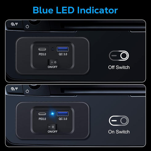 Linkstyle 12V USB Outlet, 36W QC3.0 USB-A Port & 30W PD3.0 USB-C Port Charger Socket, Blue Indicator, Switch, for Marine Trunk...
