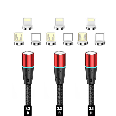 N. NETDOT Magnetic Charging Cable,3in1 Gen12 3 Pack (3.3ft/red) Max 18W Fast Charging Magnetic Phone Charger and Data Transfer Magnetic Charger fo...