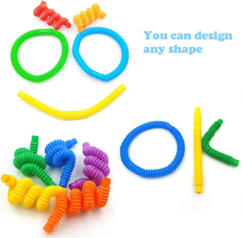 32Pack Pop Tubes, Fidget Tubes for Children and Adult Sensory Fidget Toy Set for Stress and Anxiety Relief Educational Learning Toys for Kids...