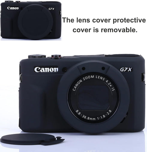 Case for G7X Mark II G7X Removable Lens Cover, Silicone Cover Rubber Soft Camera Case for Canon PowerShot G7X II G7X (Glamour Black)...