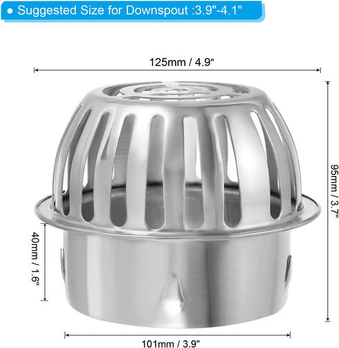 PATIKIL Dome Gutter Guard Filter, 304 Stainless Steel Downspout Strainer, Anti-Blocking Outdoor Gutter Cleaning Tool for Stops Leaves Debris, Fits...