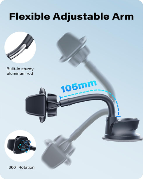 OQTIQ One-hand Operation Mini Suction Cup Car Phone Mount for Dashboard and Windshield - Dual Spring-Loaded Grips Expand to 3.8 Inches - Low Profi...