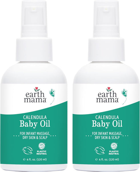 Earth Mama Calendula Baby Oil | Massage Oil for Newborn Skin Care, Dry Skin & Scalp Moisturizer, Fragrance Free, 4-Fluid Ounce (2-Pack)...