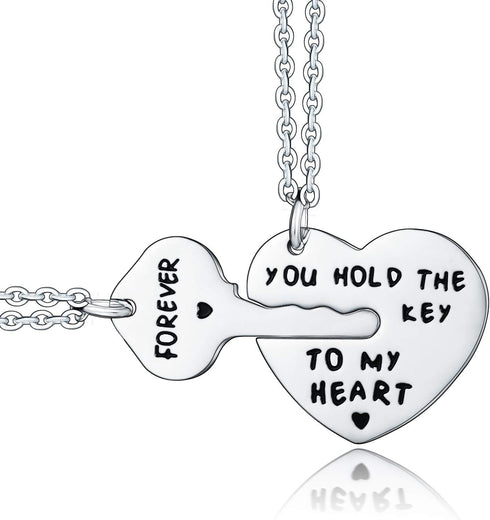 YEEQIN 2PCs Couples Necklaces, Couple Necklace Set, Gifts for Girlfriend Wife, Personalized Couples Jewelry - You Hold The Key to My Heart Forever...