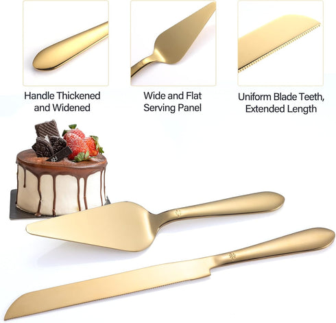Cake Cutting Set for Wedding, Elegant Knife and Server with Thickened Stainless Steel Rounded Edges, Cutter Pie Spatula Birthday Anniversary Chris...