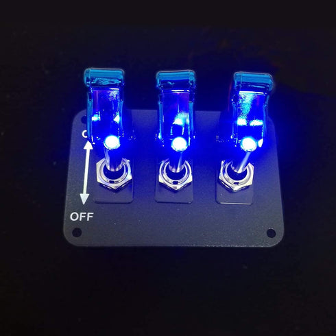 Toggle Switch Panel,Universal Car 12V Ignition Switch 3 Row Blue Plating Cover Anodized Surface Panel Toggle Switch for Racing Sport Competitive C...