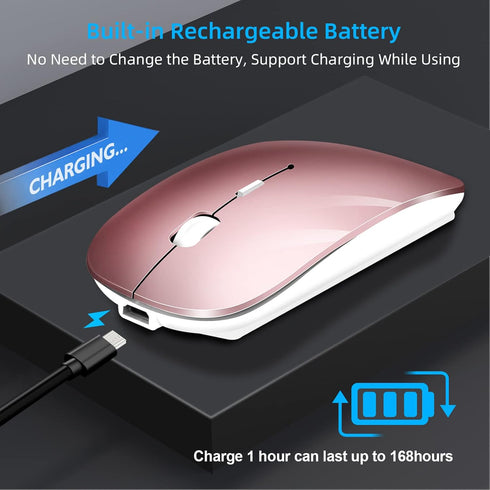 Bluetooth Mouse for Laptop, Wireless Mouse for Macbook Pro/Air/Mac/iPad/Chromebook/Computer -Rechargeale Dual Mode(USB 2.4Ghz + Bluetooth 5.2) Sil...